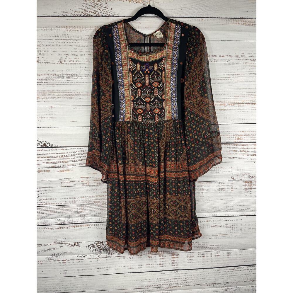 Akemi + Kin Dress Womens Small Multicolor Floral Embroidered Boho Swing Chiffon